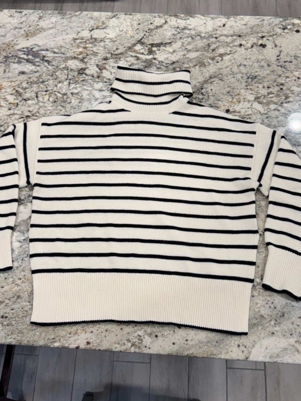 Theory Oversized Ivory/Black Striped Chunky Silt Turtleneck Montana Size Small